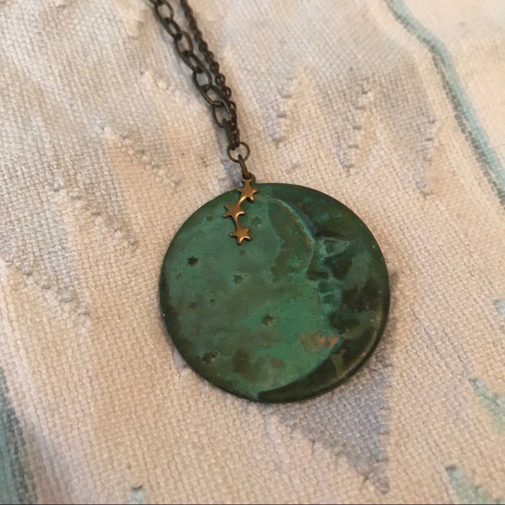 Moon and Stars Pendant Long Necklace Handmade
